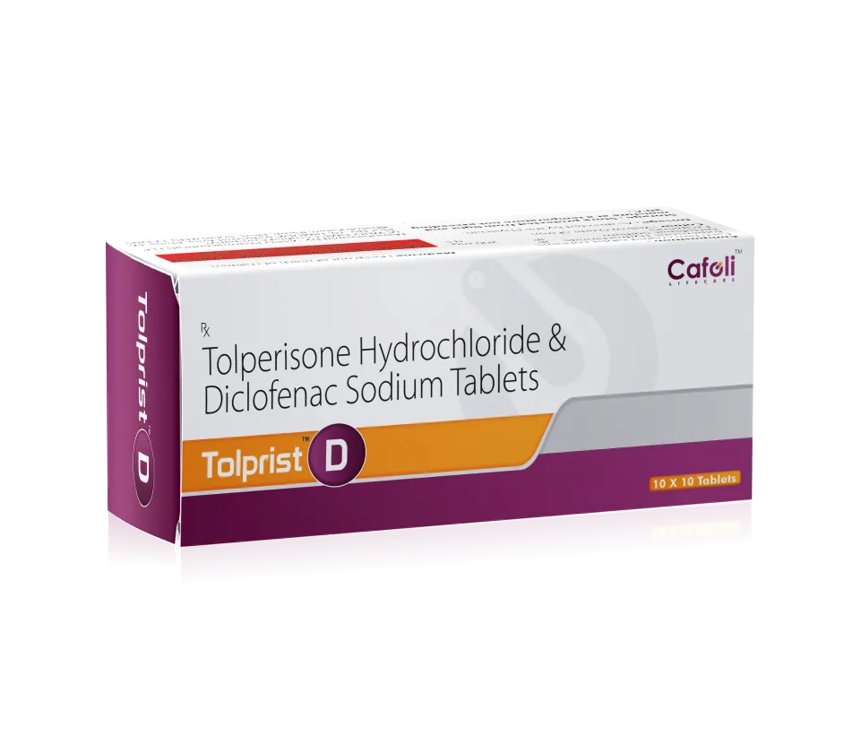 Tolperisone 150mg + Diclofenac 50mg Tablet at best price in PCD Pharma Franchise for Pain and Inflammation Relief.